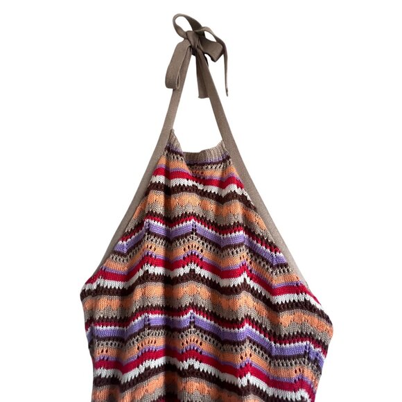 SO Goods For Life Multicolor Chevron Knit Sleeveless Halter Dress W/ Tie Back - Picture 6 of 10